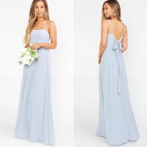 Show Me Your Mumu Lauren Tie Maxi Dress in Steel Blue Chiffon Size Extra Small